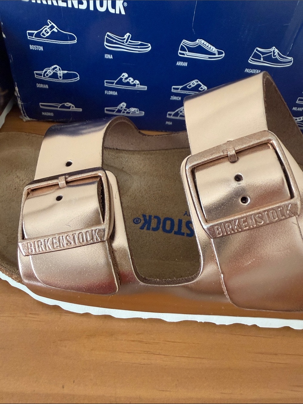 Birkenstock Arizona Metallic Rose Gold Double Strap Sandals - Metallic Rose - Picture 4 of 7